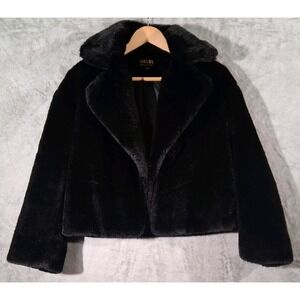 JAYLEY Black Faux Fur Jacket Coat SM Mob Wife Aesthetic Glam Luxury Premium NWOT